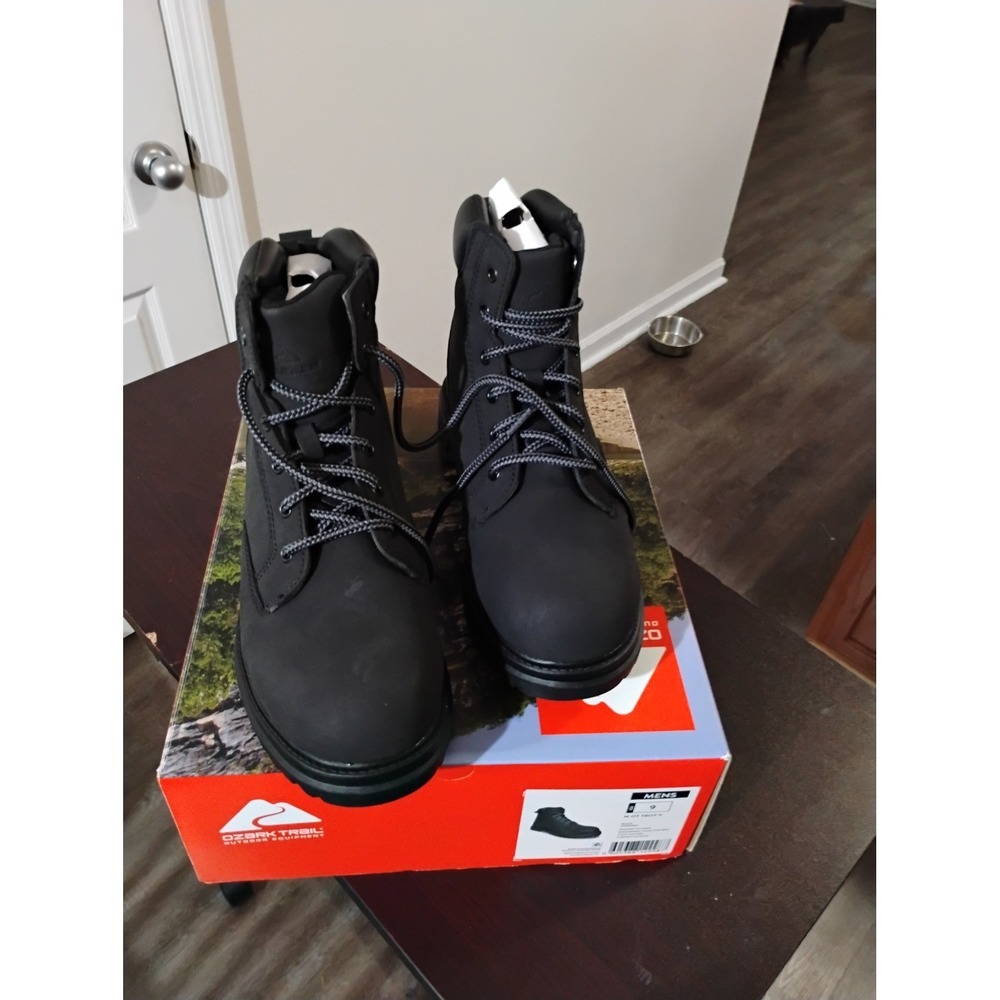 Ozark Trail Mens Troy II Black Work Boots Lace Up Outdoor Shoes Size 9 New